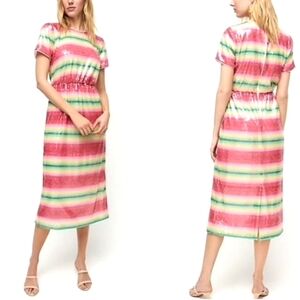 J. Crew Short Sleeve Sequin Dress in Watermelon/multicolor sz 14